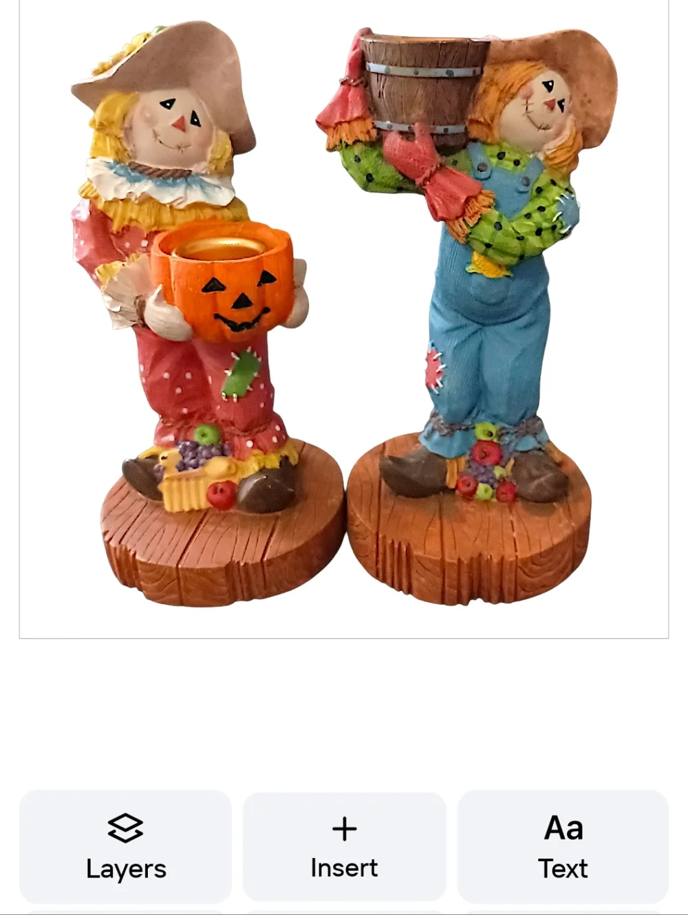 2 Vtg Scarecrow Candle Holders Resin Fall Thanksgiving Decor‎ Halloween Autumn